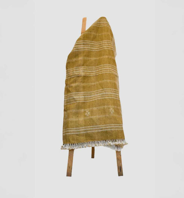 Handwoven Vintage Bhujodi Bed Throw -Mustard Yellow - 50