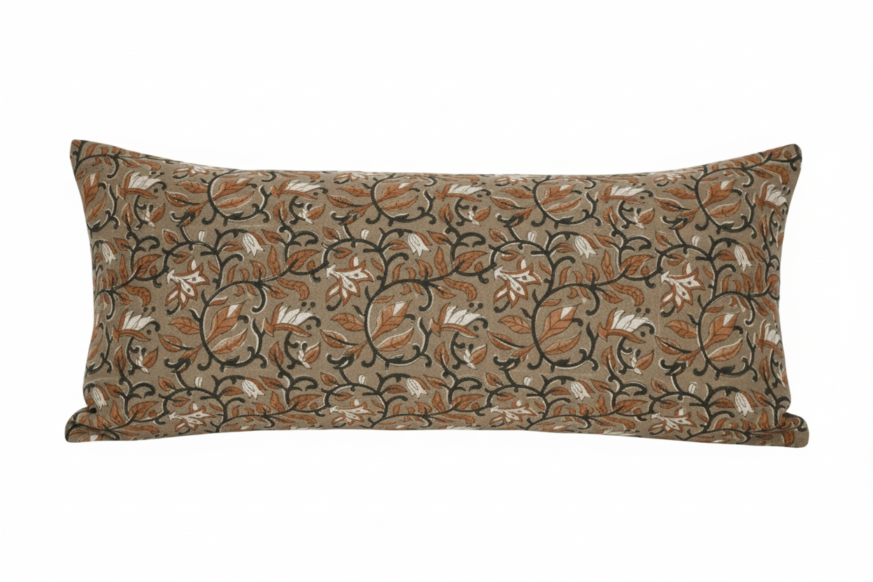 Charles Botanical Print Deep Caramel Pillow Cover 16" x 42" Double Sided Pillow Covers