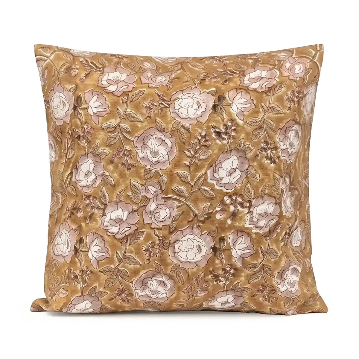 Natural Trace Botanical Floral Vines Mustard Linen Pillow Cover