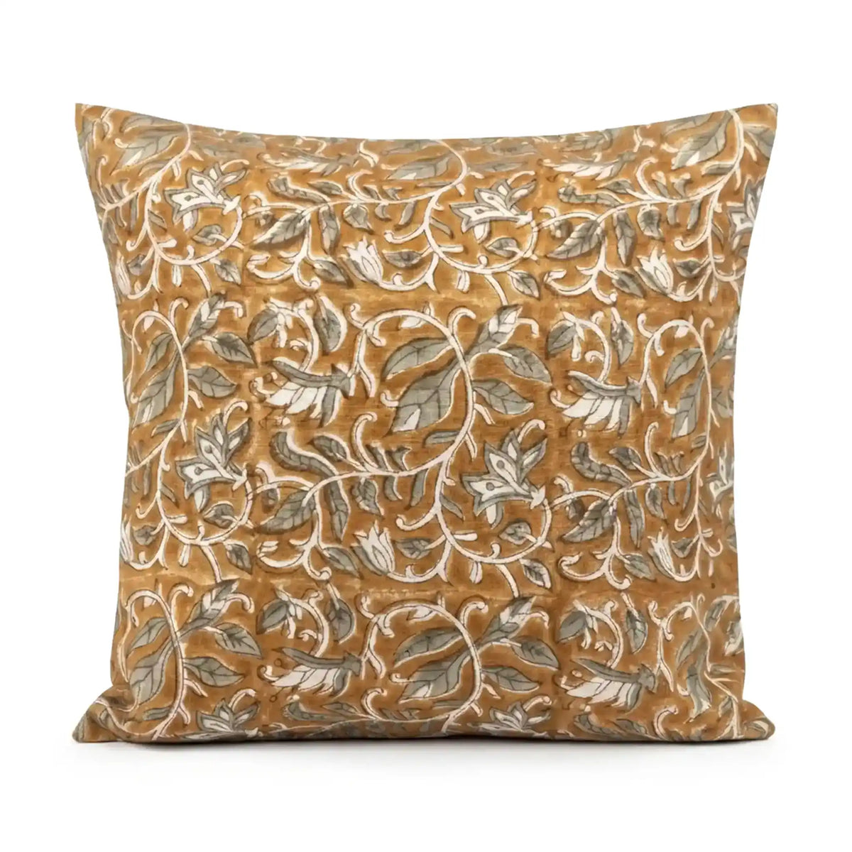 Sonnet Botanical Floral Vines Mustard Linen Pillow Cover