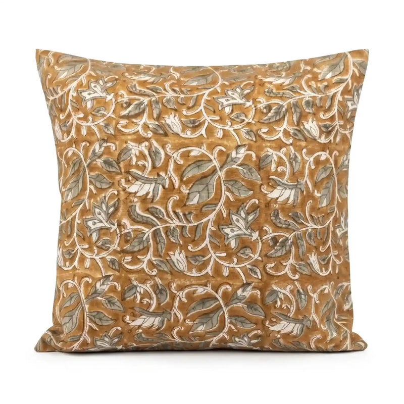 Sonnet Botanical Floral Vines Mustard Linen Pillow Cover