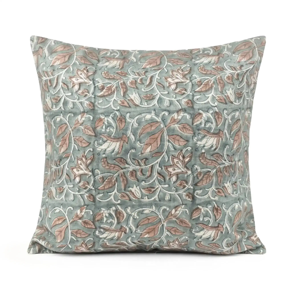 Sonnet Botanical Floral Vines Ice Blue Linen Pillow Cover