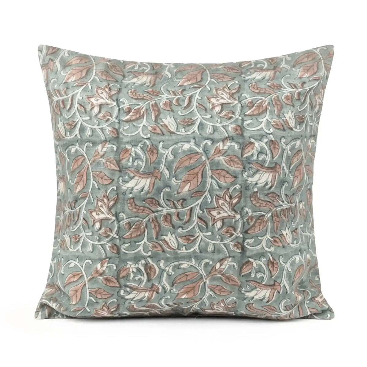 Sonnet Botanical Floral Vines Ice Blue Linen Pillow Cover