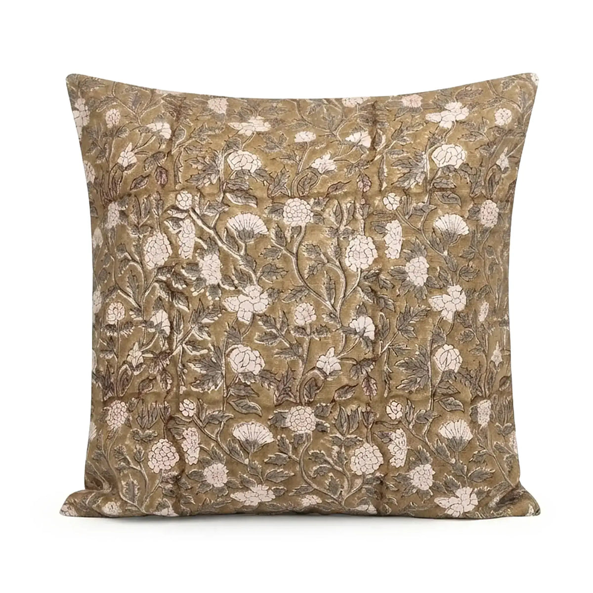 Rosette Botanical Floral Vines Beige Linen Pillow Cover