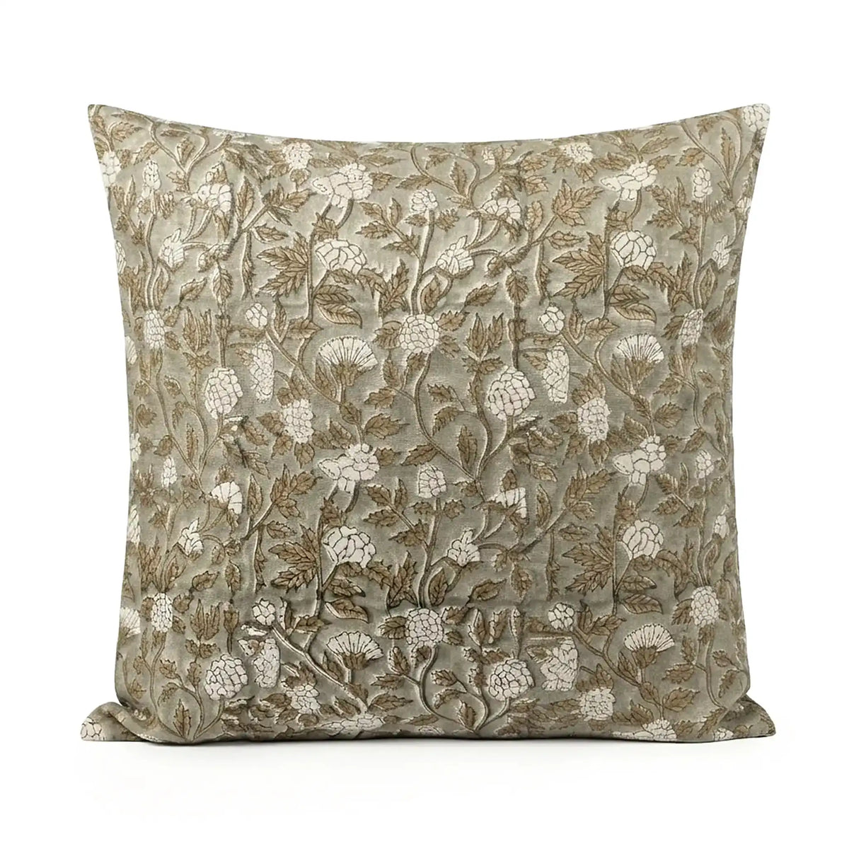 Rosette Botanical Floral Vines Pale Green Linen Pillow Cover