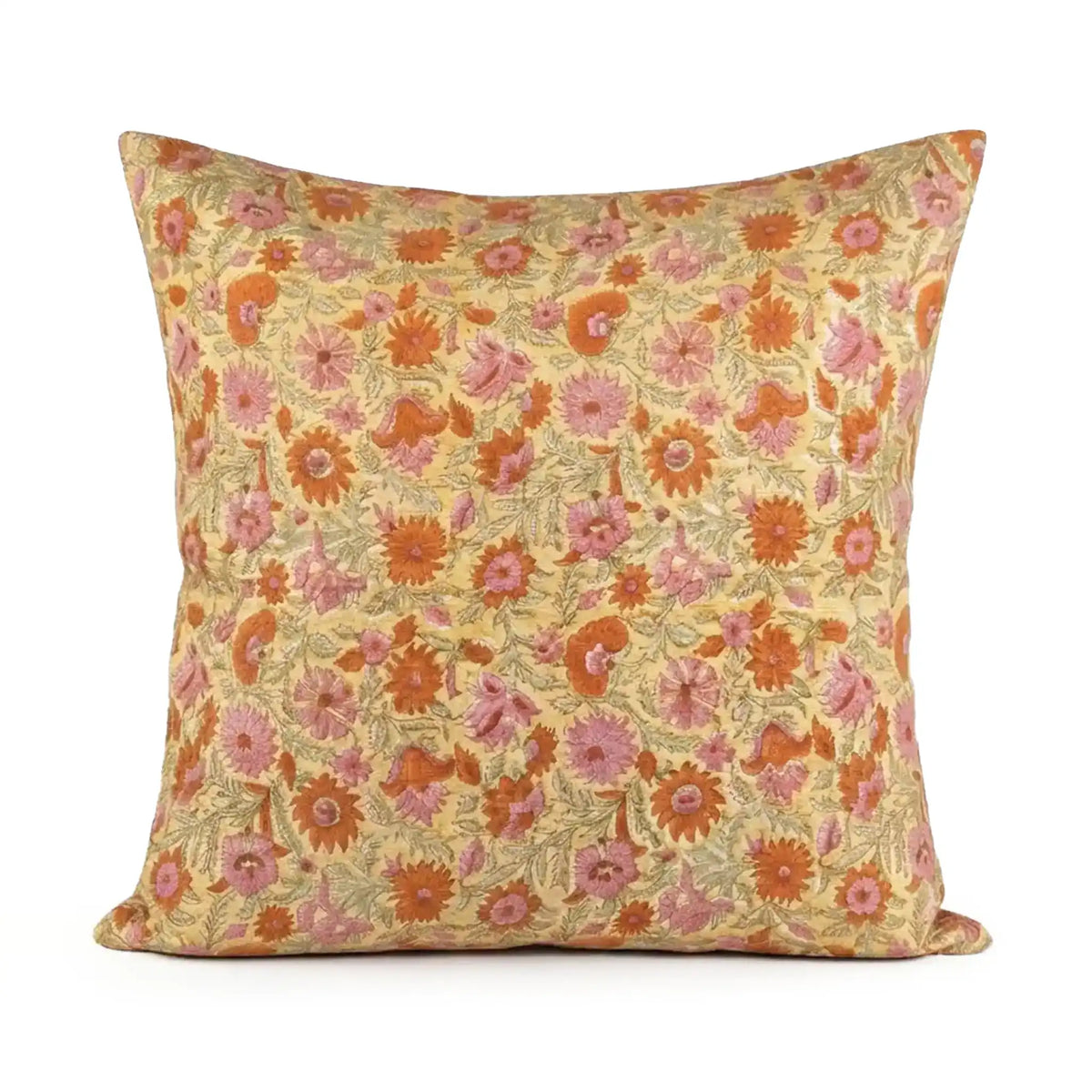 Fable Botanical Floral Vines Lemon Yellow Linen Pillow Cover