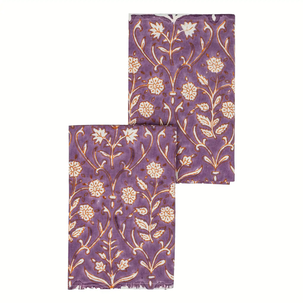Garden Archive Purple & Orange Hand Block Printed Cotton Napkins