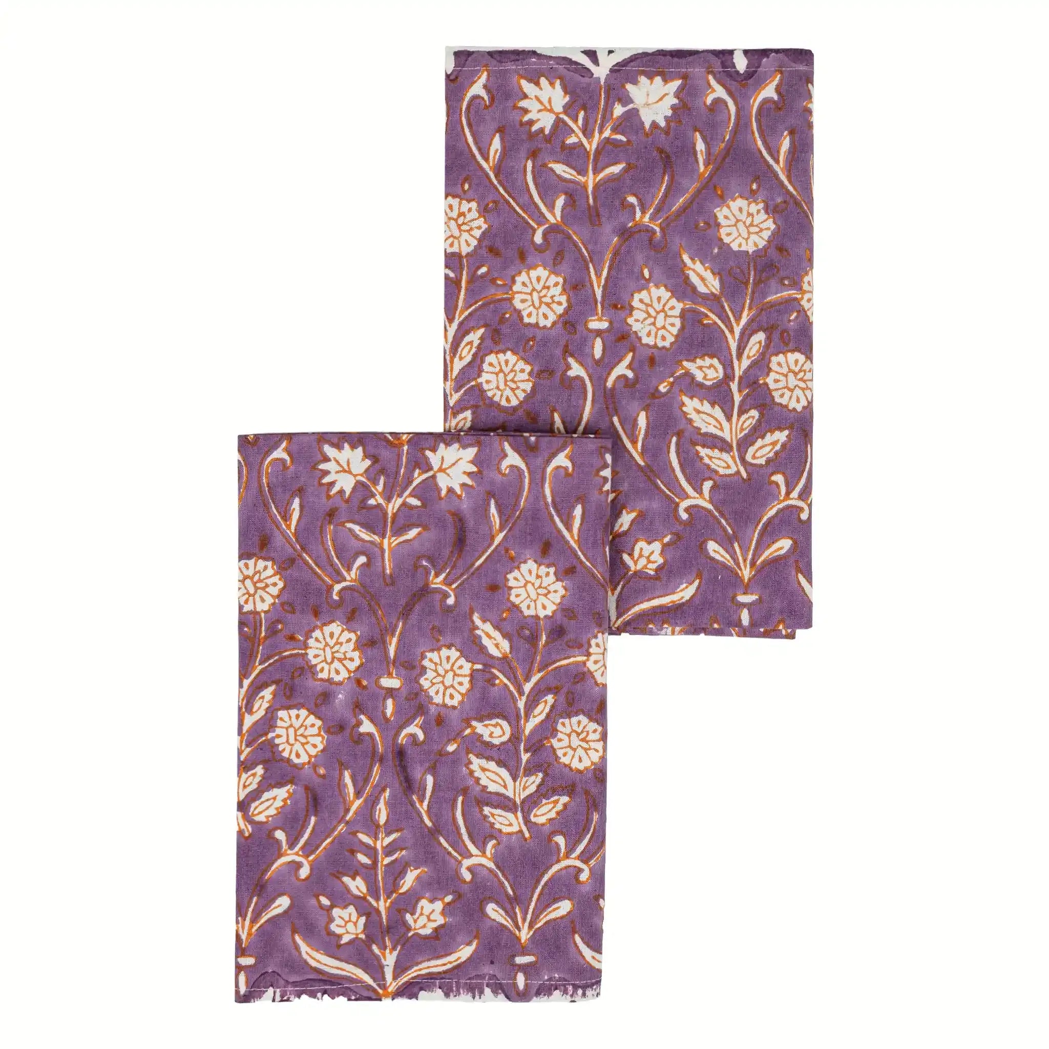 Garden Archive Purple & Orange Hand Block Printed Cotton Napkins
