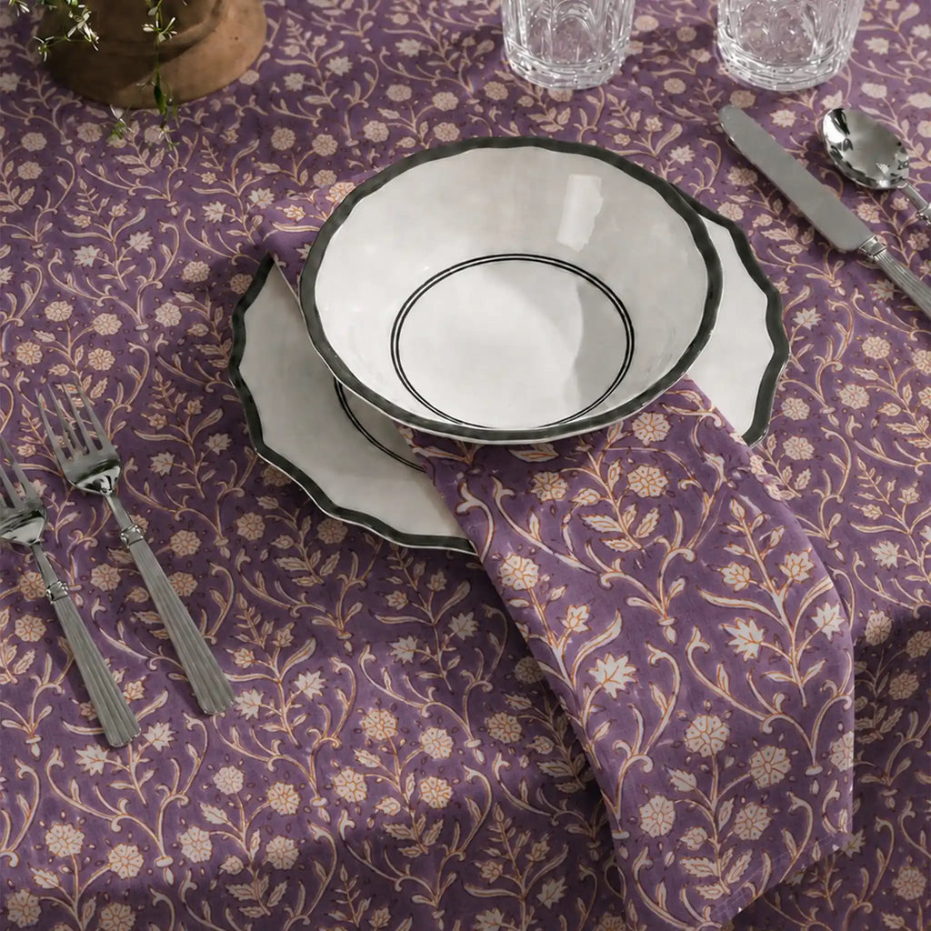 Garden Archive Purple & Orange Hand Block Printed Cotton Napkins