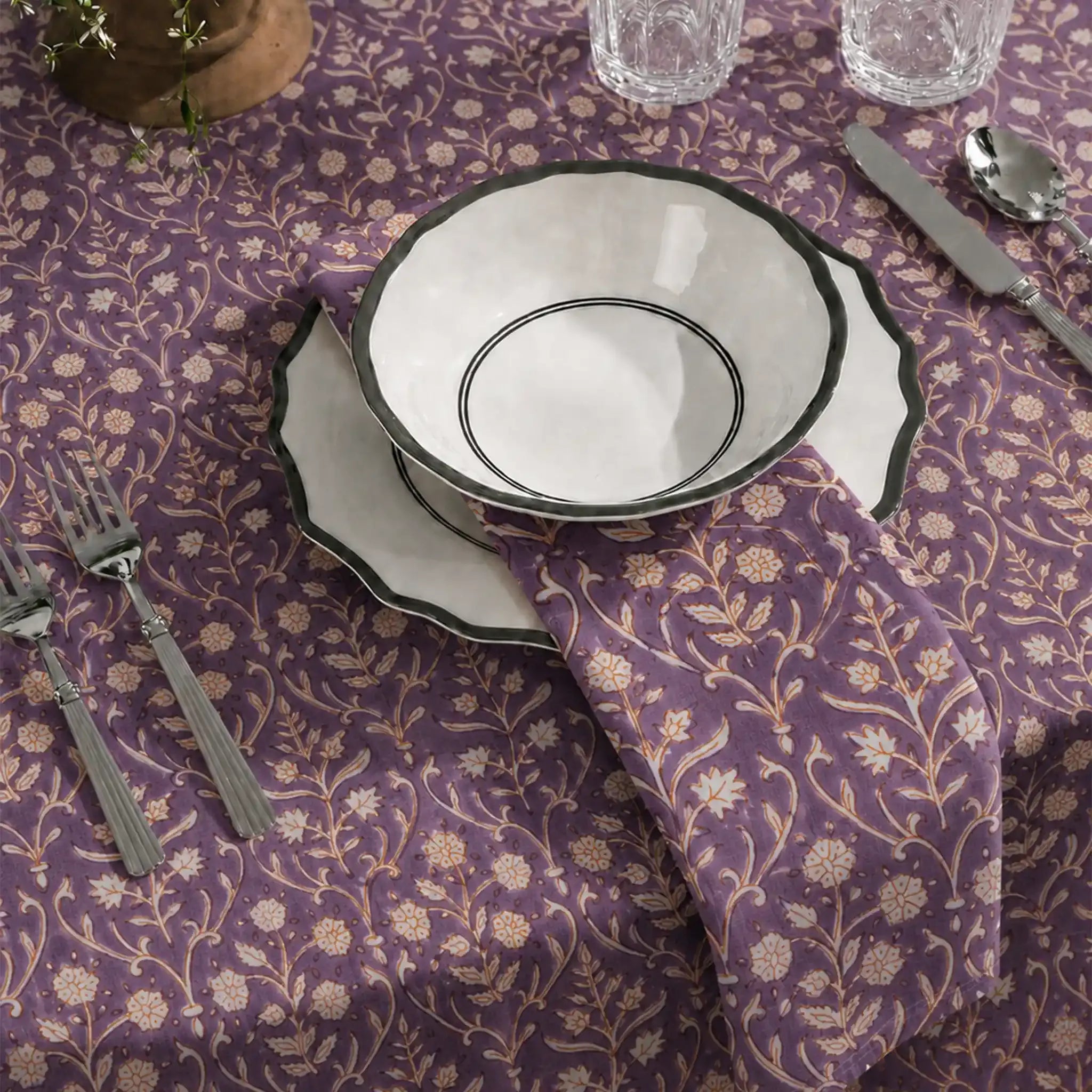 Garden Archive Purple & Orange Hand Block Printed Cotton Napkins