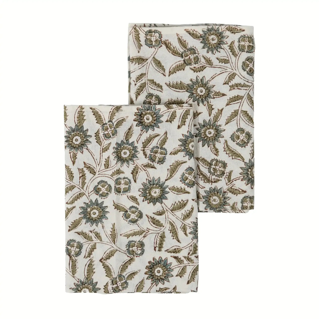 Willowmere Ice Blue & Brown Hand Block Printed Cotton Napkins