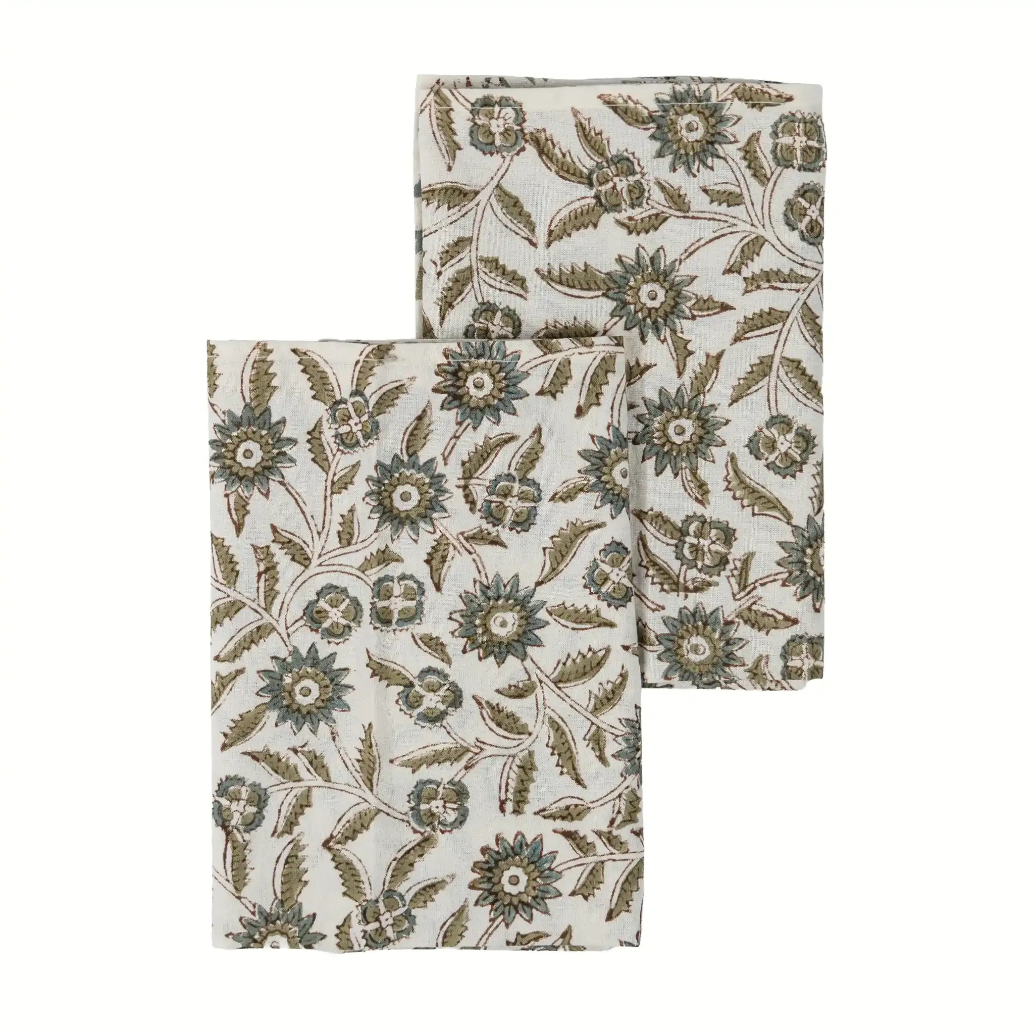 Willowmere Ice Blue & Brown Hand Block Printed Cotton Napkins