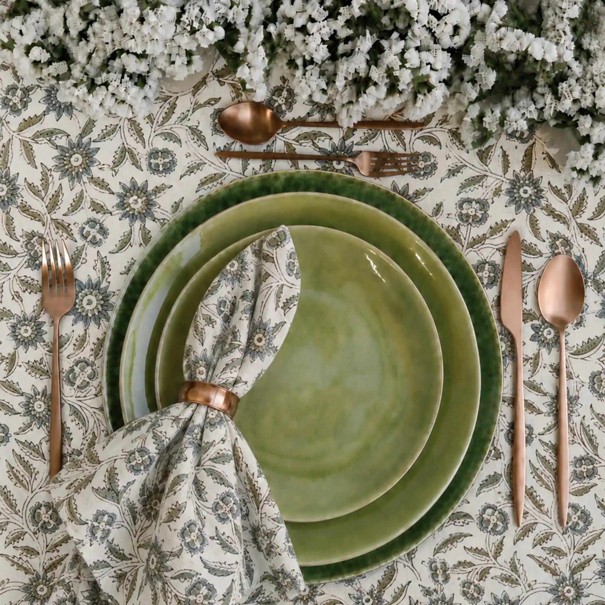 Willowmere Ice Blue & Brown Hand Block Printed Cotton Napkins