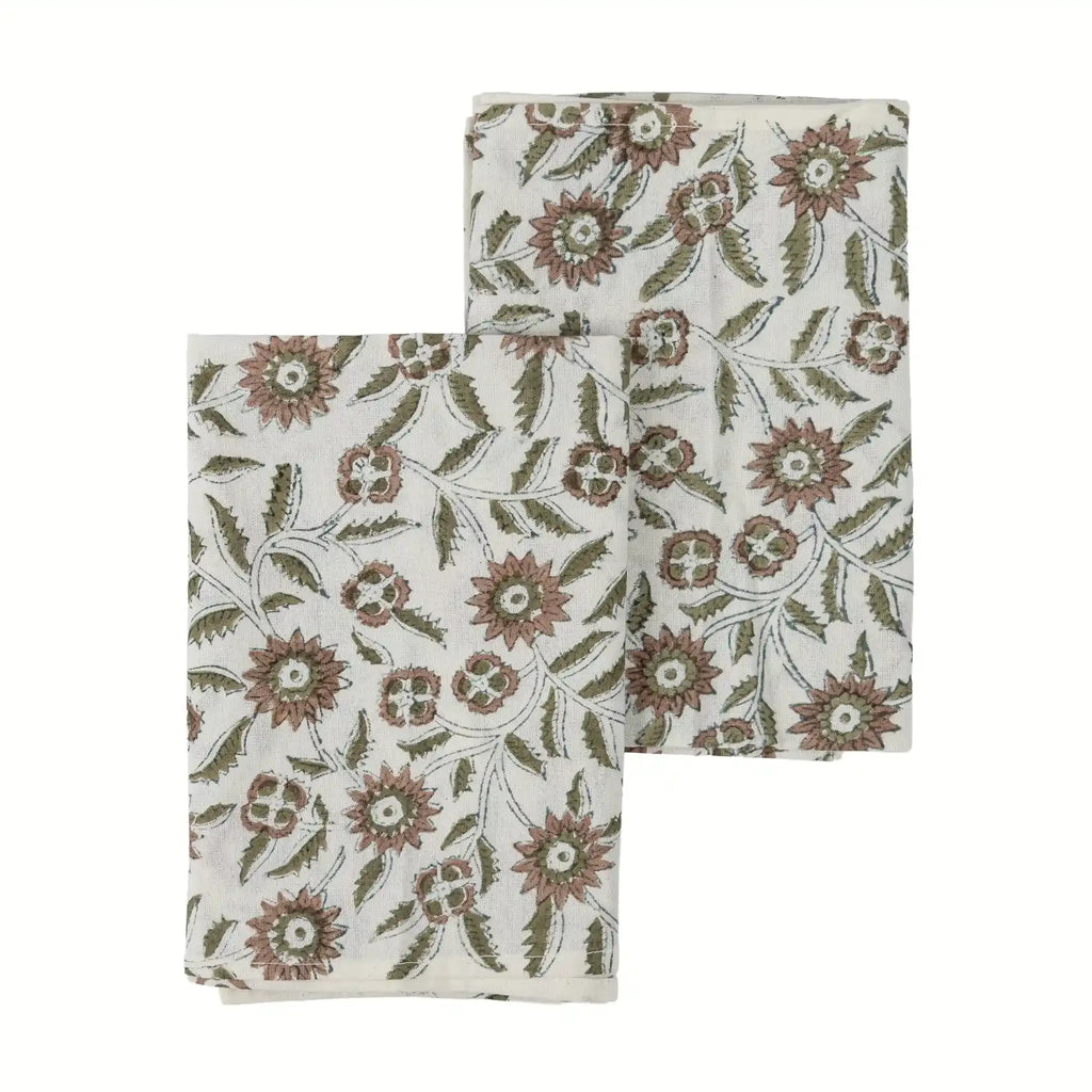 Willowmere Blush Pink & Blue Hand Block Printed Cotton Napkins