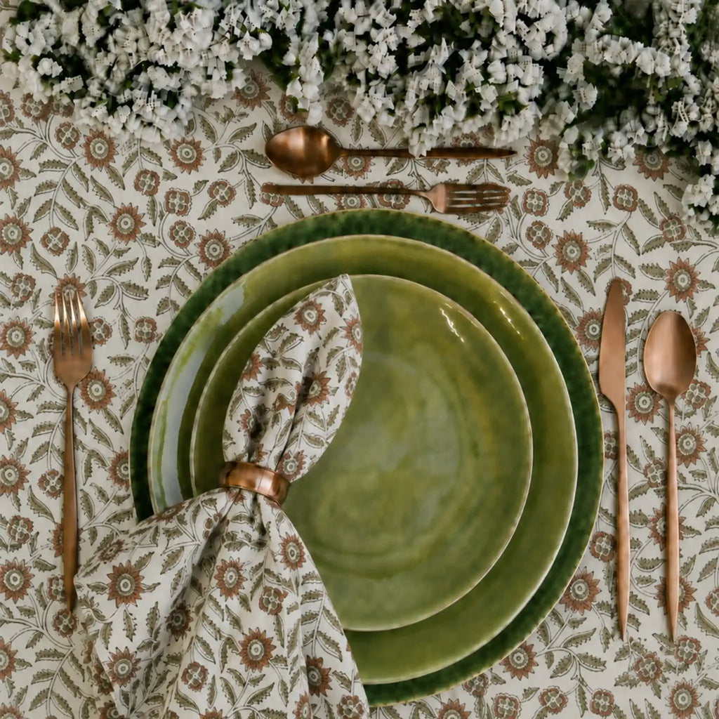 Willowmere Mustard & Olive Green Hand Block Printed Cotton Napkins