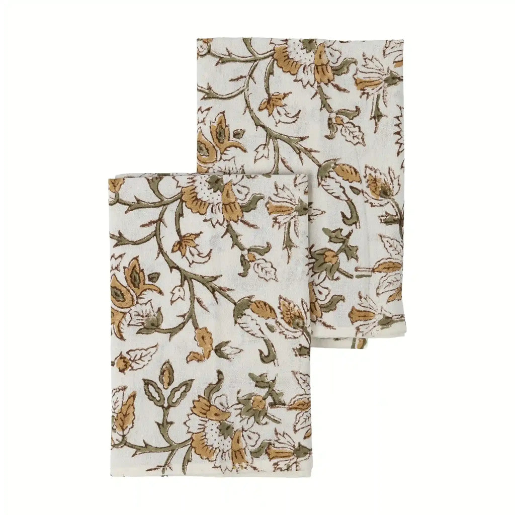 Florent Sage Green & Mustard Hand Block Printed Cotton Napkins