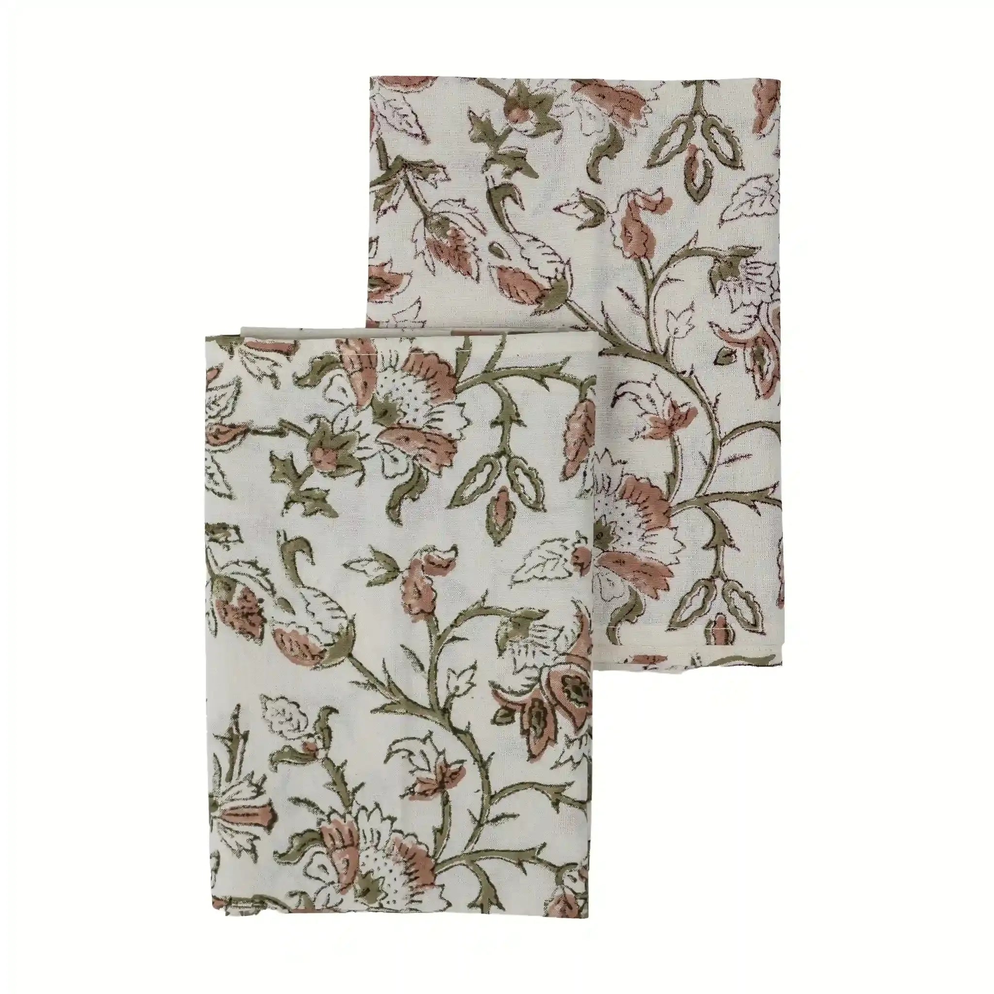Florent Sage Green & Plum Wine Hand Block Printed Cotton Napkins