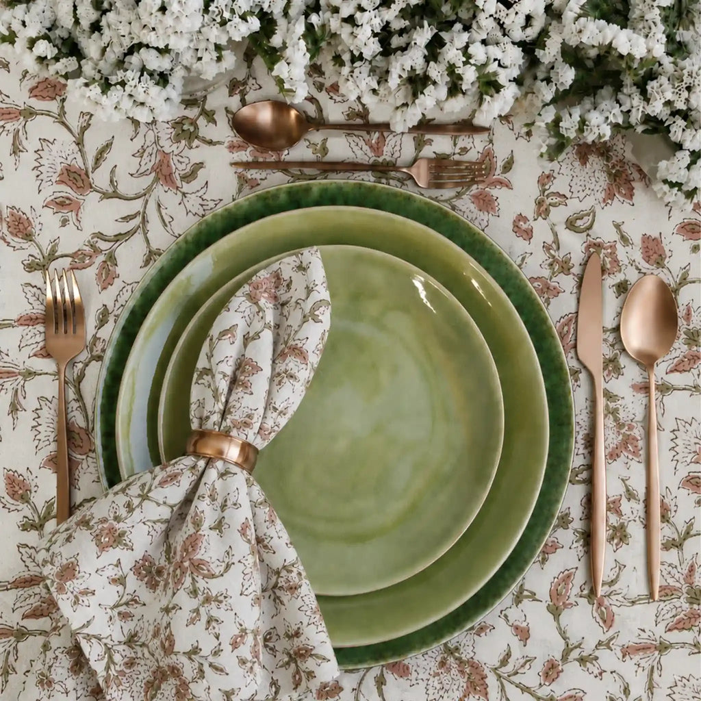 Montrose Blush Pink & Olive Green Hand Block Printed Cotton Napkins