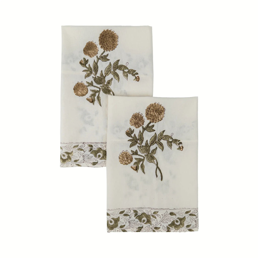 Ditsy Press Beige & Dark Brown Hand Block Printed Cotton Napkins
