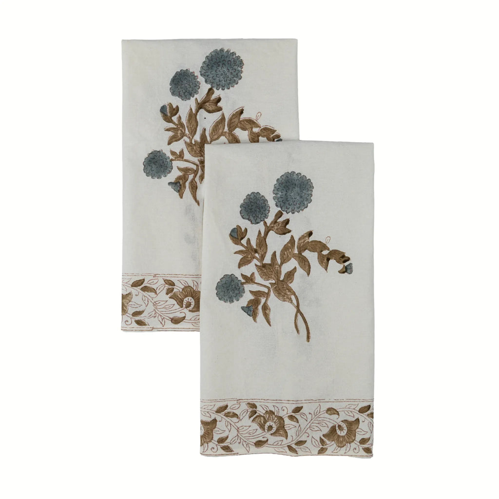 Ditsy Press Aqua & Pink Hand Block Printed Cotton Napkins