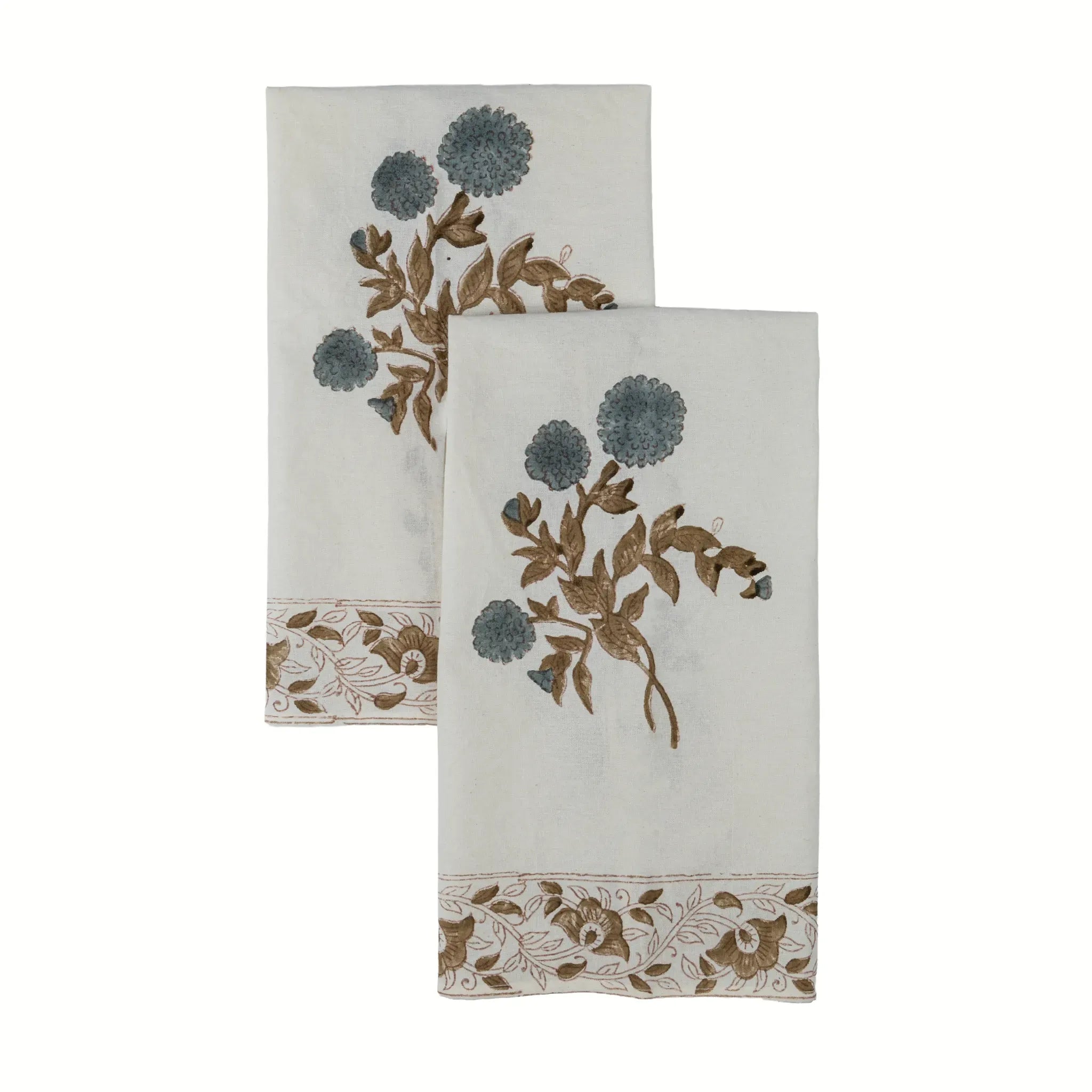 Ditsy Press Aqua & Pink Hand Block Printed Cotton Napkins