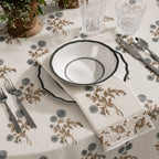 Ditsy Press Aqua & Pink Hand Block Printed Cotton Napkins