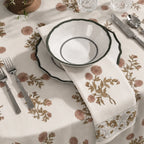 Ditsy Press Beige & Blue Hand Block Printed Cotton Napkins
