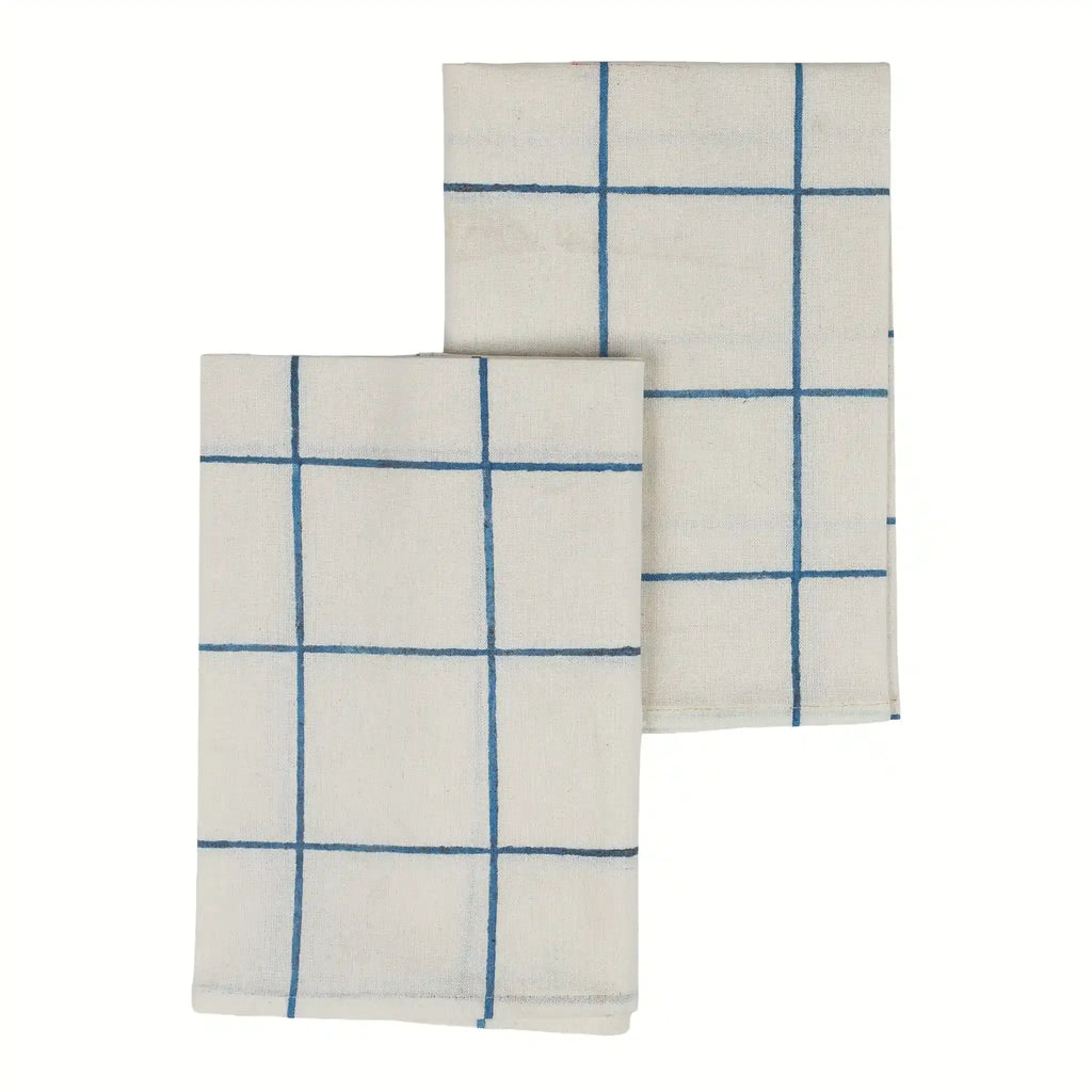 Soft Checks Blue Hand Block Printed Cotton Napkins