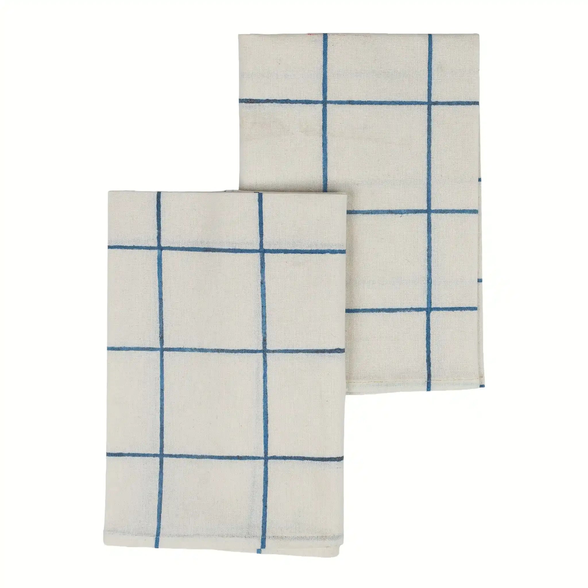 Soft Checks Blue Hand Block Printed Cotton Napkins