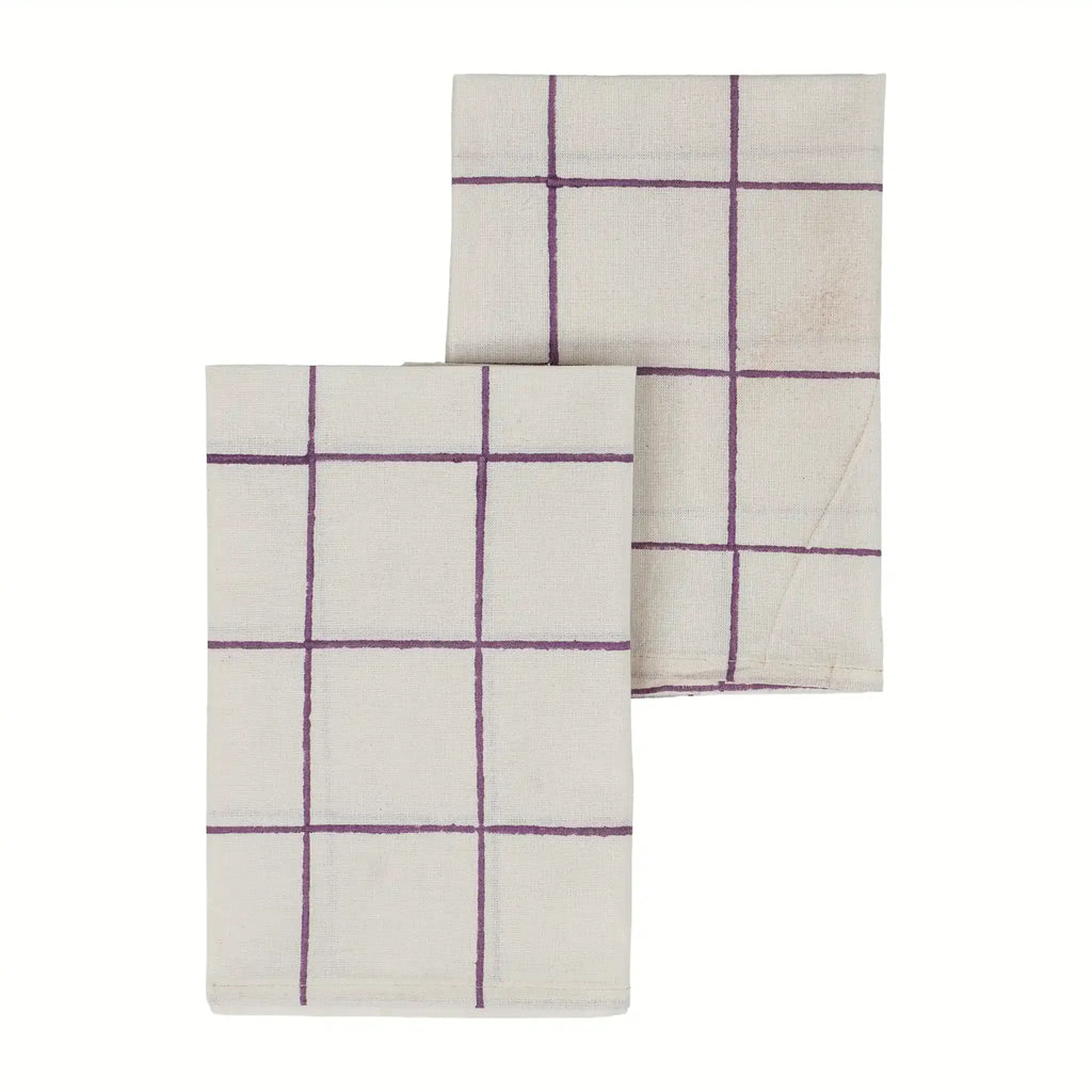 Soft Checks Purple Hand Block Printed Cotton Napkins