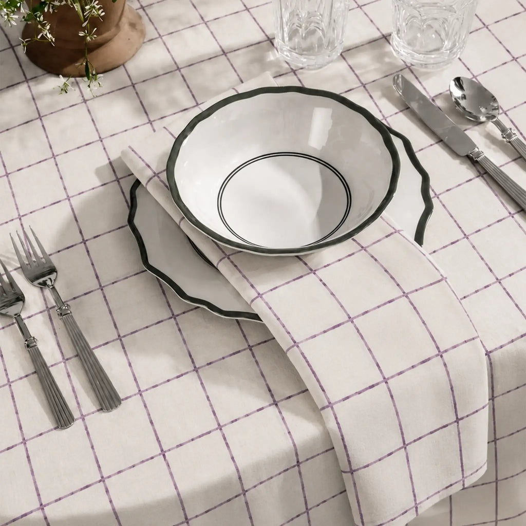 Soft Checks Purple Hand Block Printed Cotton Napkins
