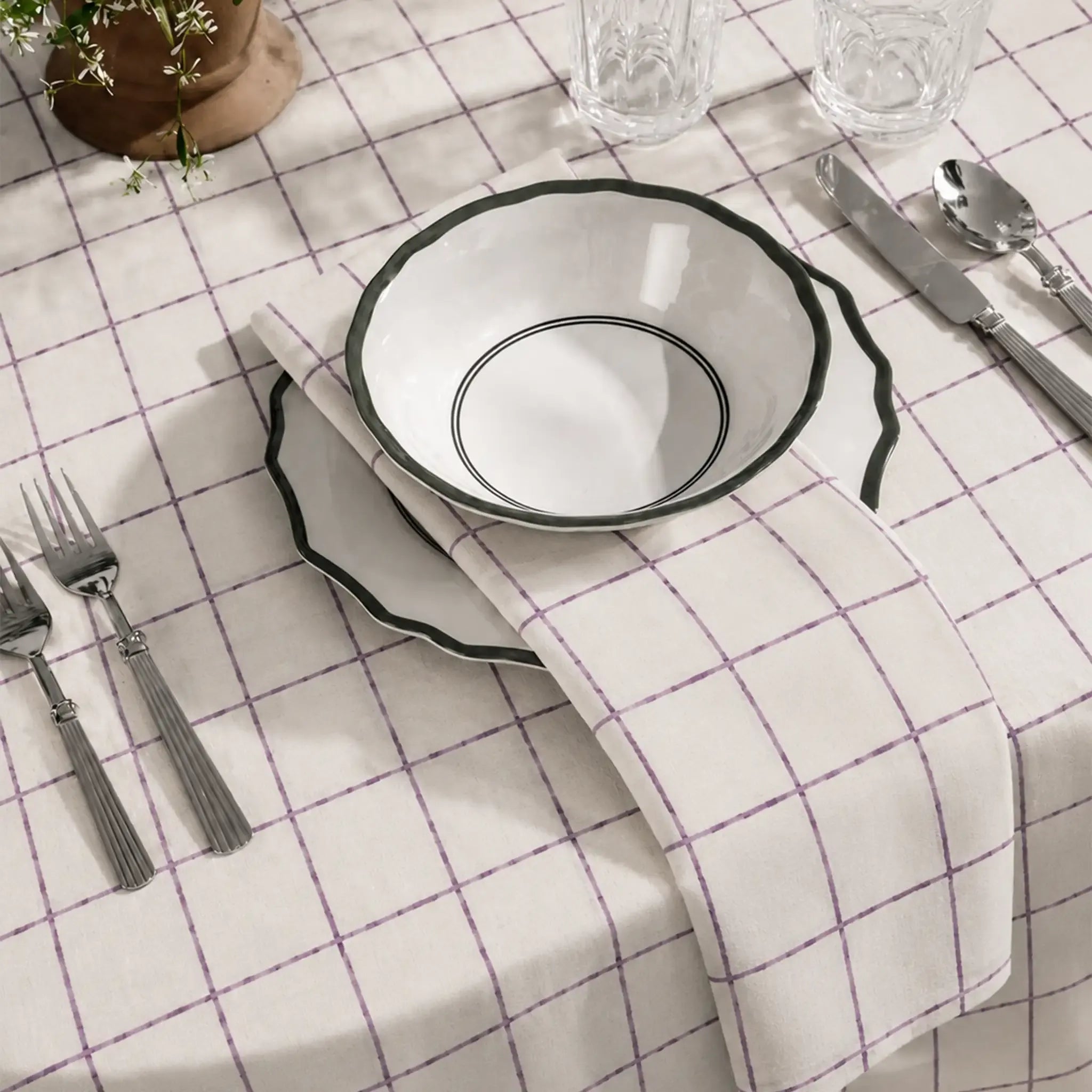 Soft Checks Purple Hand Block Printed Cotton Napkins