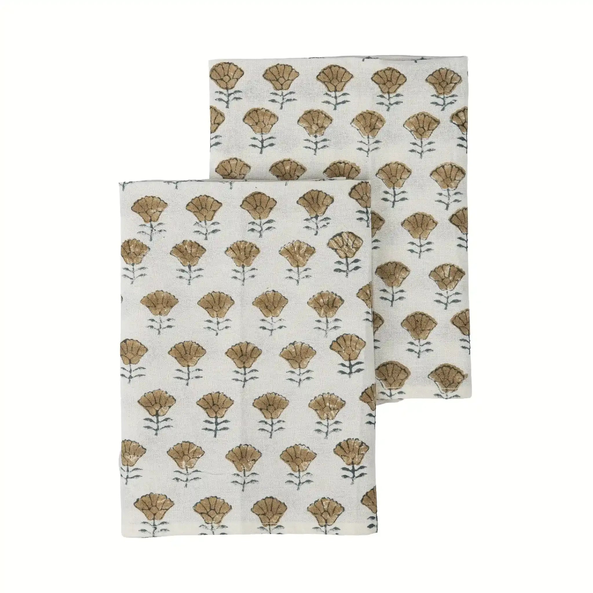 Amber Garden Sage Green & Blue Hand Block Printed Cotton Napkins