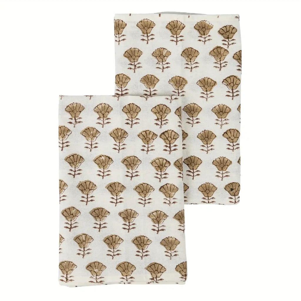 Amber Garden Blush Pink & Brown Hand Block Printed Cotton Napkins