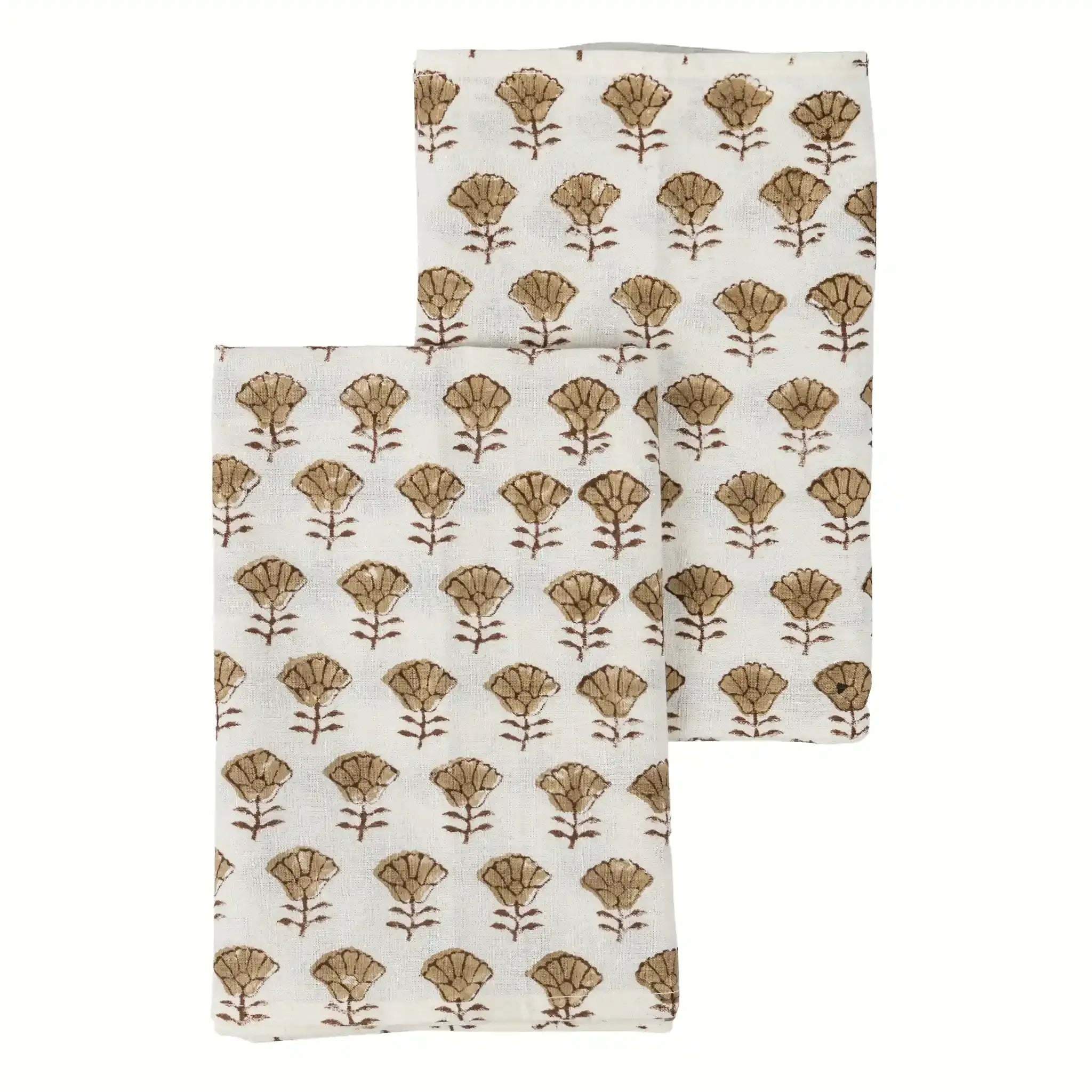 Amber Garden Blush Pink & Brown Hand Block Printed Cotton Napkins