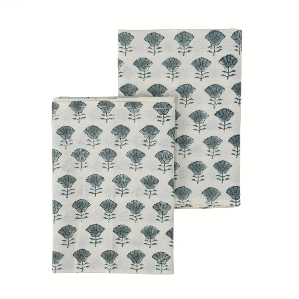 Amber Garden Ice Blue & Mustard Hand Block Printed Cotton Napkins