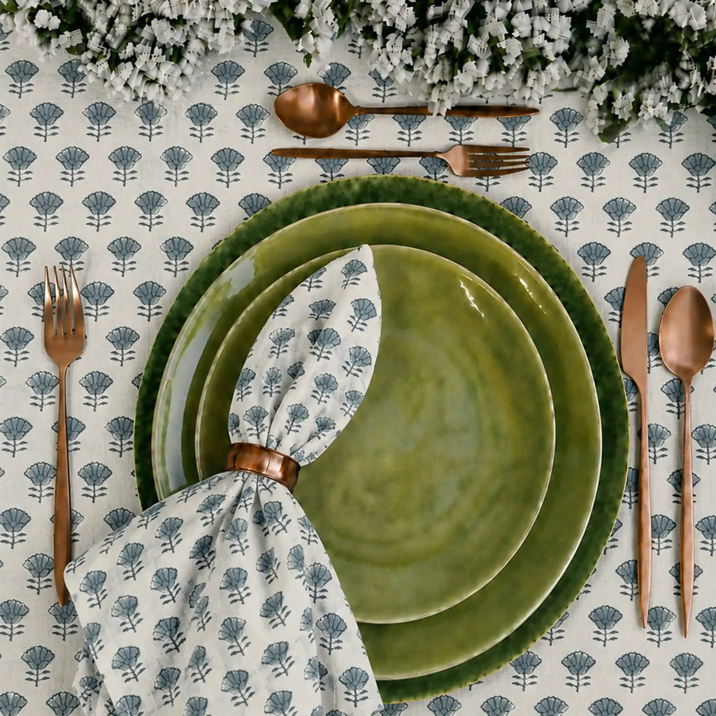 Amber Garden Ice Blue & Mustard Hand Block Printed Cotton Napkins