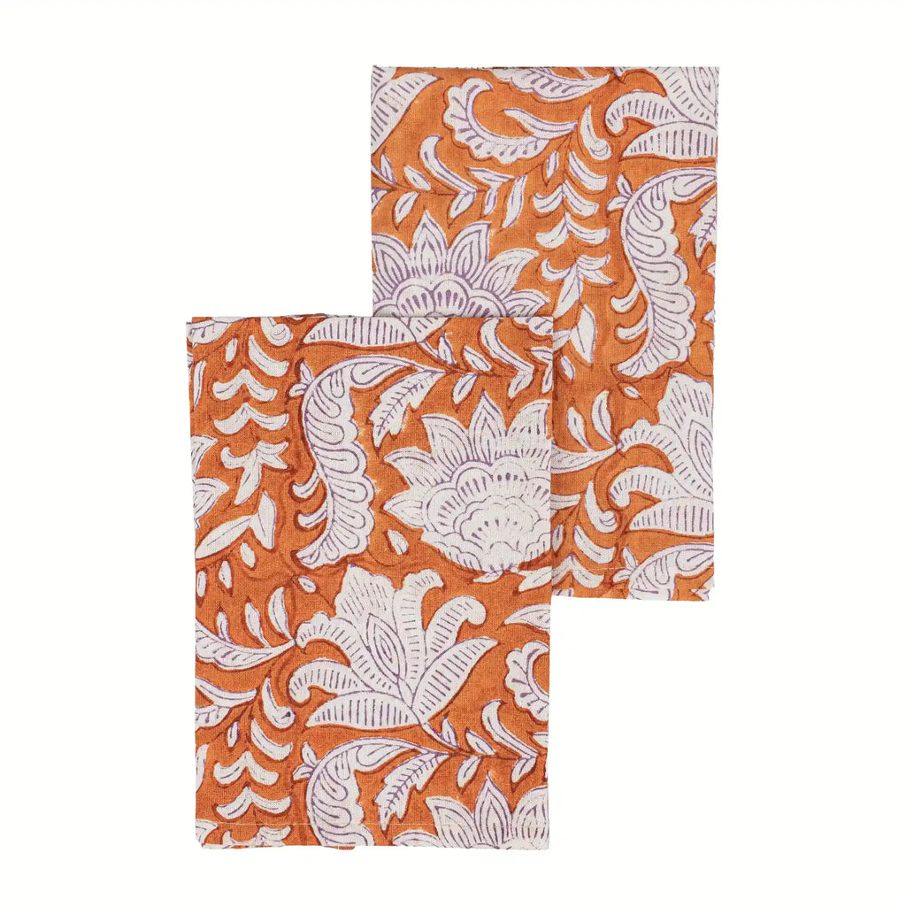 Garden Orange & Purple Hand Block Printed Cotton Napkins