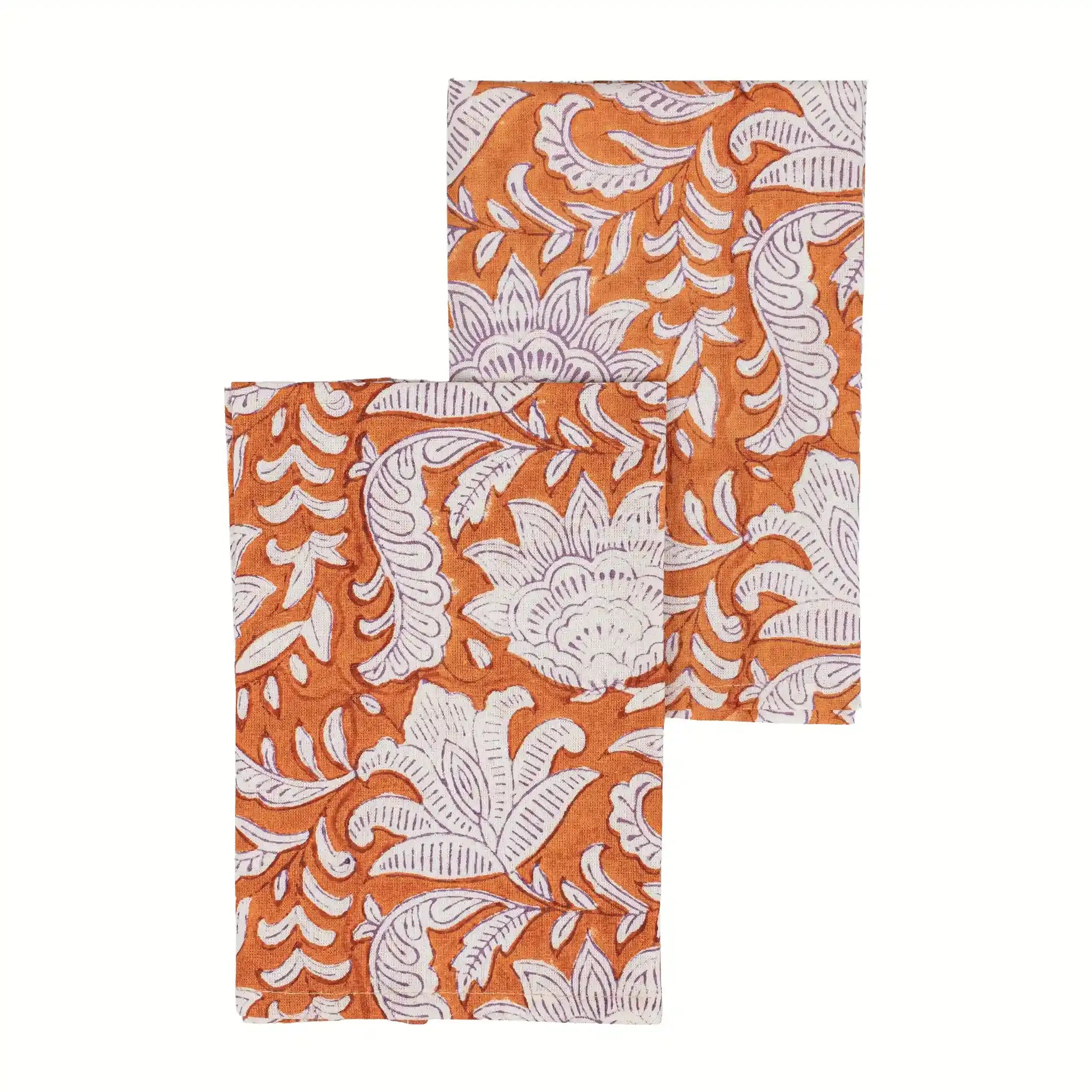 Garden Orange & Purple Hand Block Printed Cotton Napkins