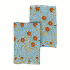 Garden Archive Ice Blue & Dusk Orange Hand Block Printed Cotton Napkins