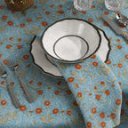 Garden Archive Ice Blue & Dusk Orange Hand Block Printed Cotton Napkins