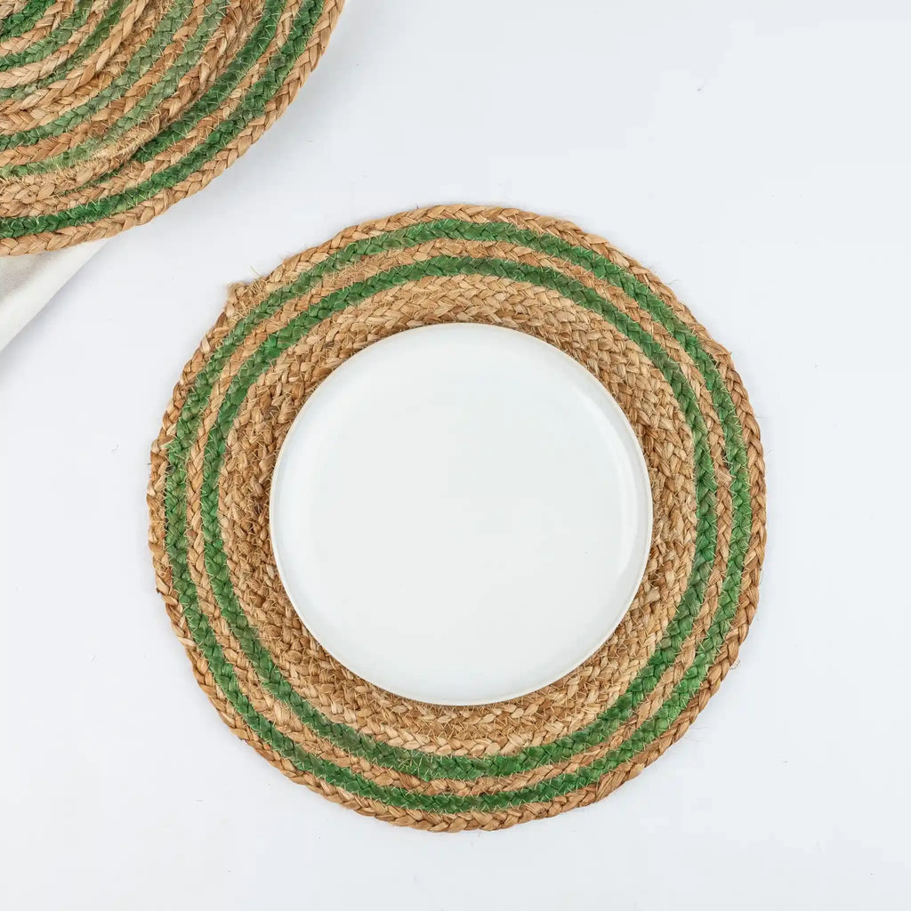 Coastline Natural & Green Woven Jute Placemats
