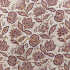 Hand block printed natural linen pillow cover featuring a purple and plum botanical floral vine pattern.