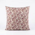 Hand block printed natural linen pillow cover featuring purple and plum wine botanical floral vine motifs.