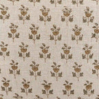 Hand block printed natural linen pillow cover featuring a beige and plum wine floral buti motif.