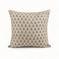 Hand block-printed natural linen pillow cover featuring a beige and plum wine floral buti motif.