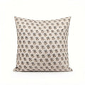 Hand block printed natural linen pillow cover featuring a sage green and blue floral buti pattern.