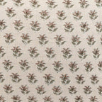Hand block-printed natural linen pillow cover featuring an ice blue and plum wine ditsy floral buti pattern.