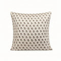 Hand block-printed natural linen pillow cover featuring a ditsy floral buti pattern in ice blue and plum wine.