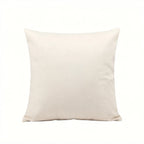 Beige linen pillow cover featuring hand block-printed floral vines in pale green and red on a textured fabric ground.